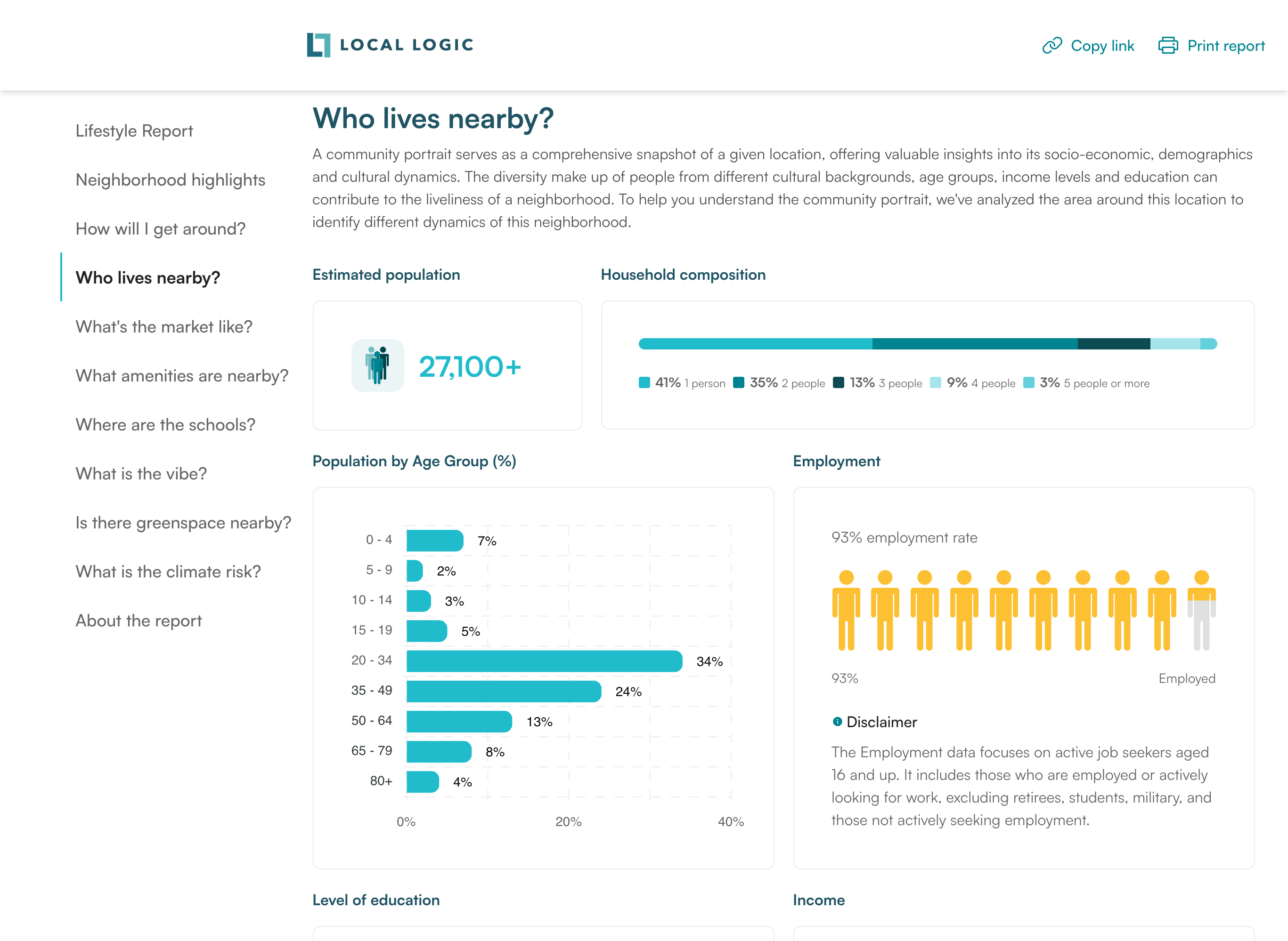 Capture d'écran du Neighborhood Lifestyle Report